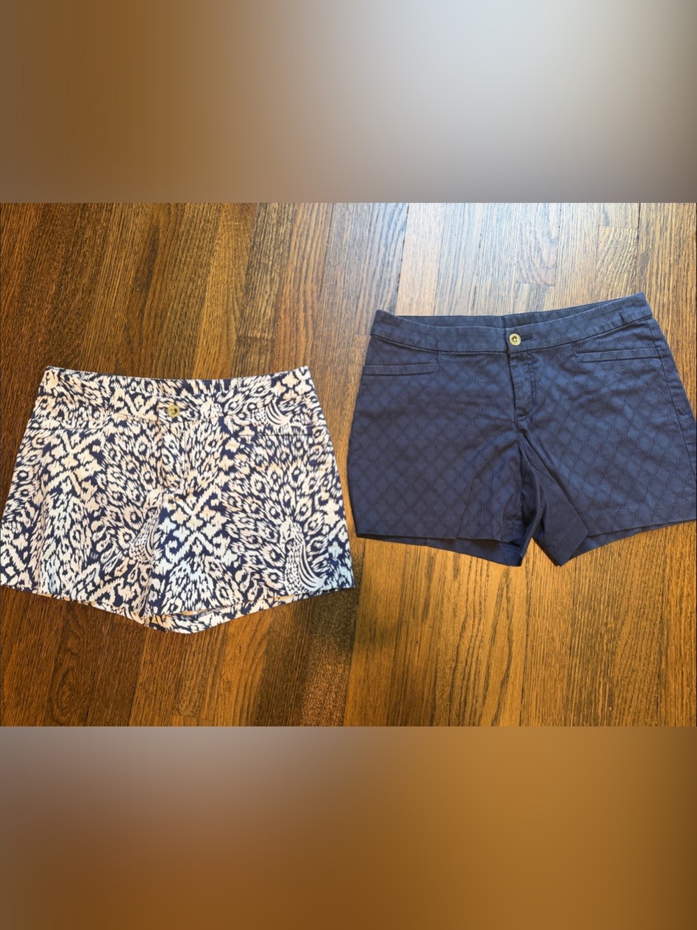 Lilly Pulitzer Navy and White Patterned Shorts Duo
